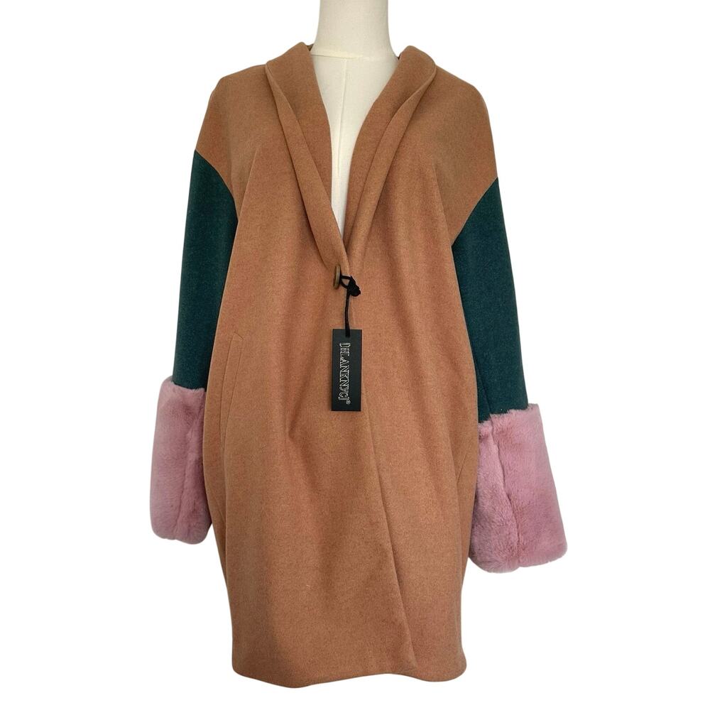 Blank NYC (M) Faux Fur Cuff Colorblock Coatigan Open Front Jacket NWT